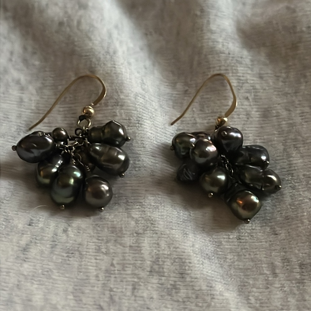 Tahitian peacock baroque pearl cluster earrings with 14KT GF earwires/findings